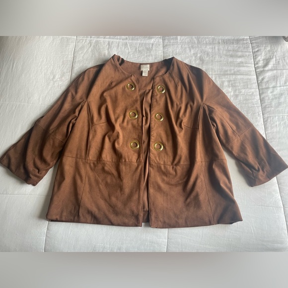 Chicos Brown Faux Leather Grommet Detail Jacket Large Casual Neutral Minimalist - Picture 3 of 9